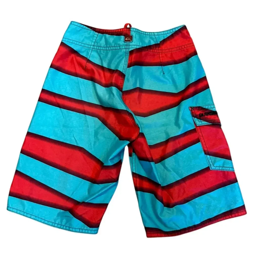 Quiksilver Red & Blue Surf Board Swim Shorts Size 10 Slim
